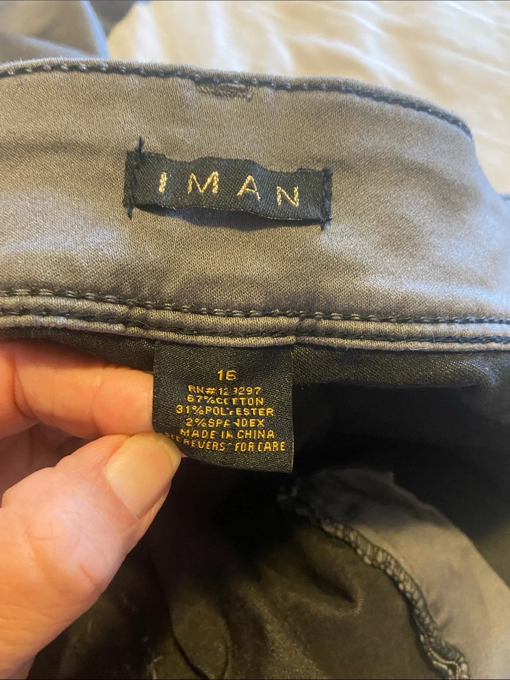 IMAN Gray Slim Pants with Gold-Tone Accents